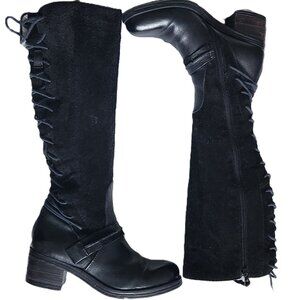 Miz Mooz 38 Shankara Black Leather Tall Lace Up Boot